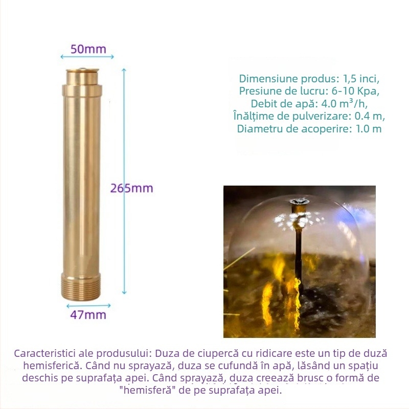 Cap de aspersor în formă de ciupercă, reglabil, din cupru integral, pentru peisaj cu elemente de apă în iazuri și curți