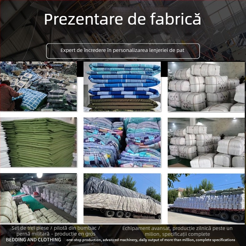 Set de lenjerie de pat din bumbac, trei piese, model în dungI, imprimare și vopsire reactive, țesătură simplă, stil modern minimalist