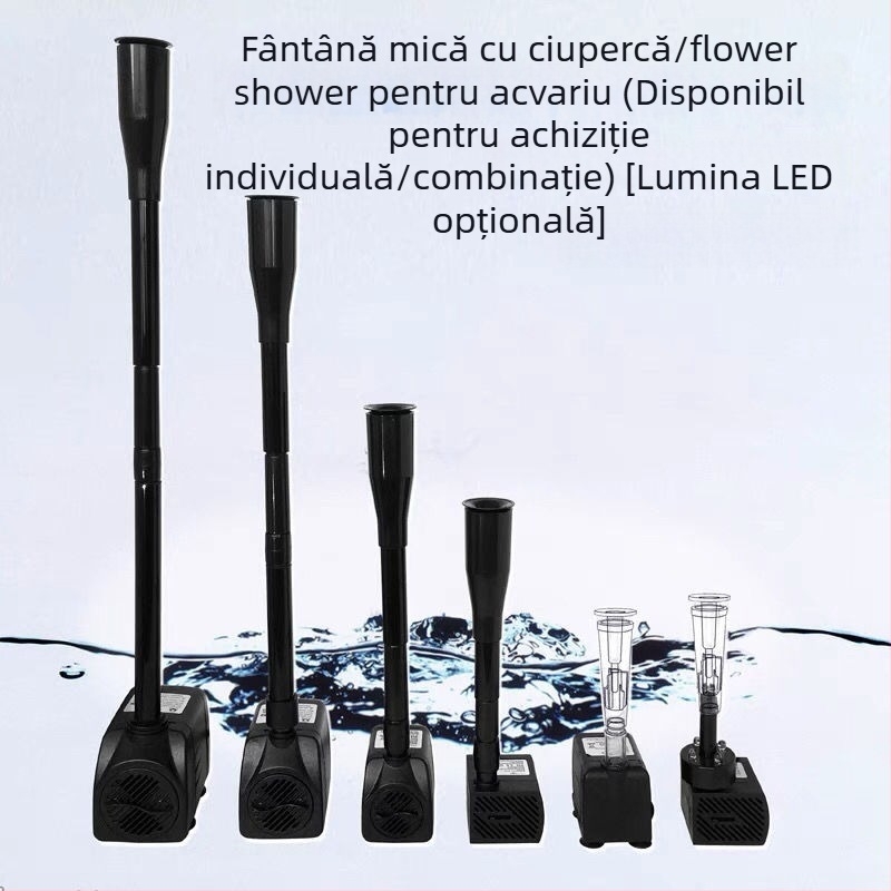 Fântână decorativă de peisaj stâncos cu duză în formă de ciupercă pentru acvariu mic, cu LED — Material: cupru crom-zirconiu; Marcă: Altele