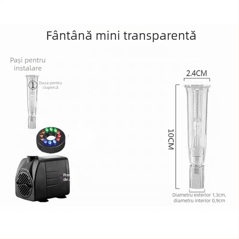 Fântână decorativă de peisaj stâncos cu duză în formă de ciupercă pentru acvariu mic, cu LED — Material: cupru crom-zirconiu; Marcă: Altele