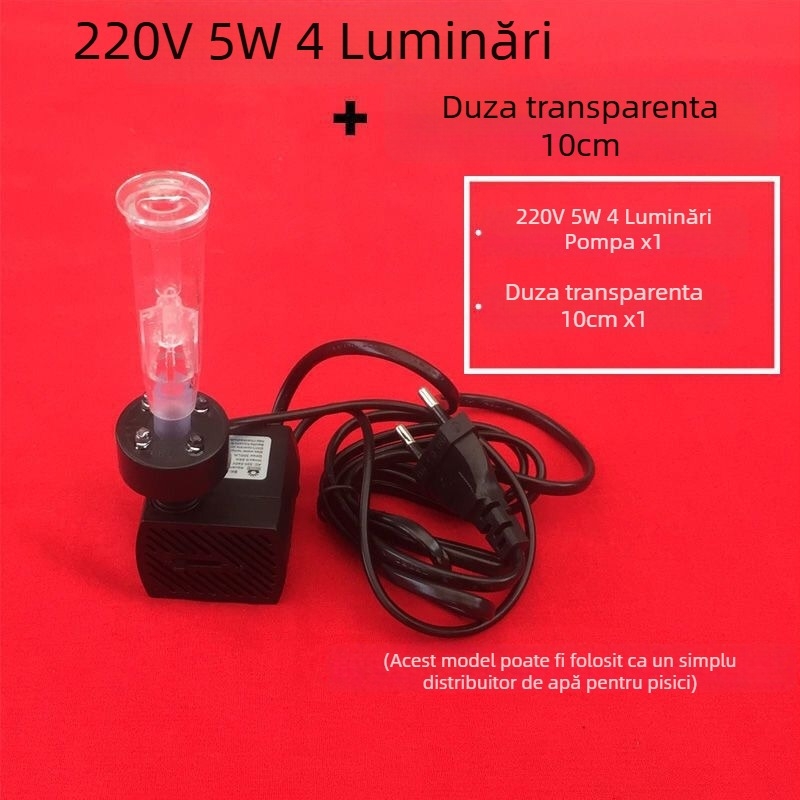 Fântână decorativă de peisaj stâncos cu duză în formă de ciupercă pentru acvariu mic, cu LED — Material: cupru crom-zirconiu; Marcă: Altele