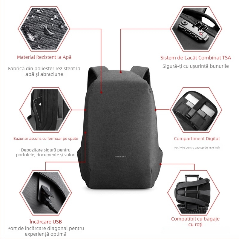 Rucsac de călătorie unisex, impermeabil, 20-35 L, pentru laptop de 15 inch, poliester