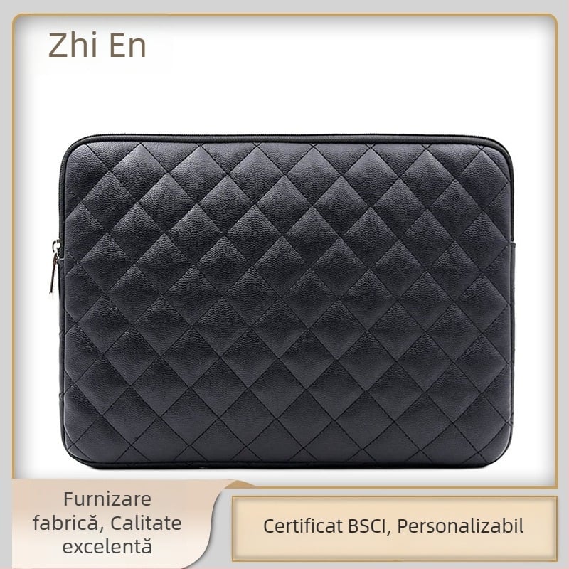 Geantă din piele PU pentru laptop și tabletă, model quilt cu broderie, buzunar interior (Material: Piele PU; Sezon: Primăvara 2023; Gen: Neutru; Funcție: Altele)