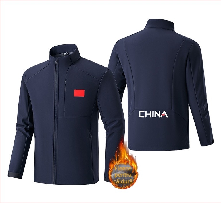 Jachetă de exerciții cu mâneci lungi, guler înălțat și țesătură groasă din amestec de poliester