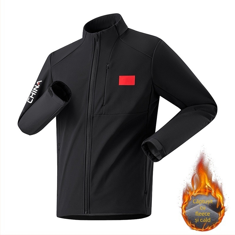 Jachetă de exerciții cu mâneci lungi, guler înălțat și țesătură groasă din amestec de poliester