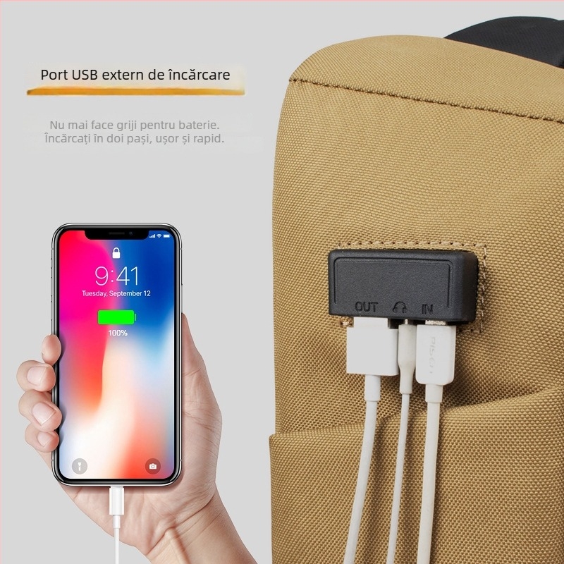 Chunlong Cld8009 Rucsac pentru laptop – respirabil, poliester 600D, închidere cu fermoar, compartimente interne pentru laptop și telefon, stil business
