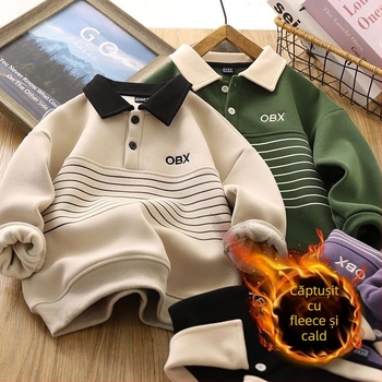 Pulover pentru copii cu căptușeală din fleece, mâneci lungi, din bumbac, pentru iarnă