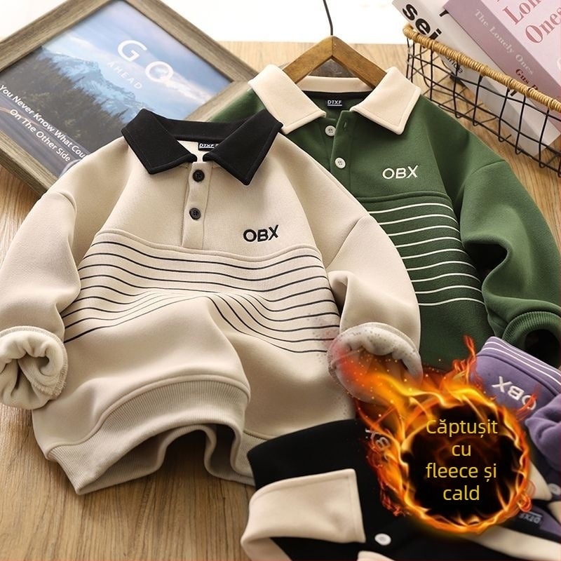 Pulover pentru copii cu căptușeală din fleece, mâneci lungi, din bumbac, pentru iarnă
