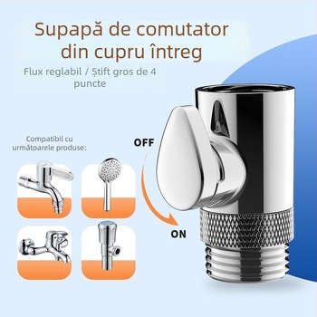 Duș din cupru cu ventil de control al fluxului, furtun de pulverizare anti-încâlcire, rezistent la presiune și la temperatură, robinet de siguranță cu buton de oprire a apei, integral din cupru
