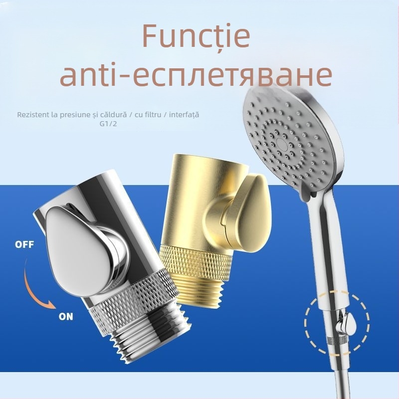 Duș din cupru cu ventil de control al fluxului, furtun de pulverizare anti-încâlcire, rezistent la presiune și la temperatură, robinet de siguranță cu buton de oprire a apei, integral din cupru