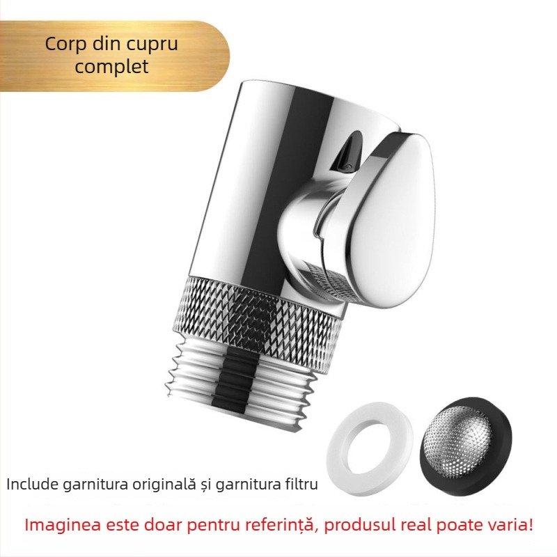 Duș din cupru cu ventil de control al fluxului, furtun de pulverizare anti-încâlcire, rezistent la presiune și la temperatură, robinet de siguranță cu buton de oprire a apei, integral din cupru