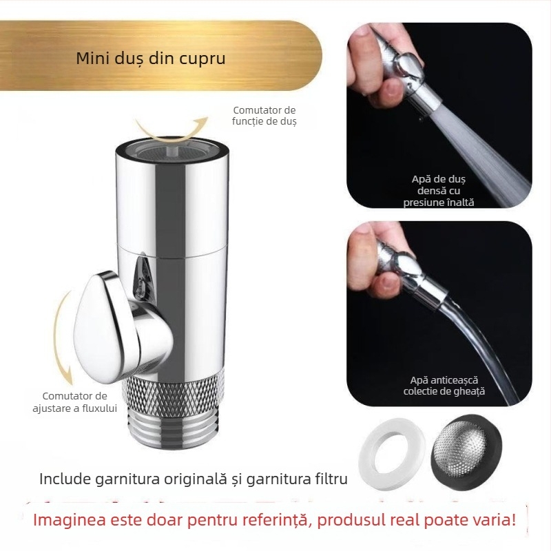 Duș din cupru cu ventil de control al fluxului, furtun de pulverizare anti-încâlcire, rezistent la presiune și la temperatură, robinet de siguranță cu buton de oprire a apei, integral din cupru
