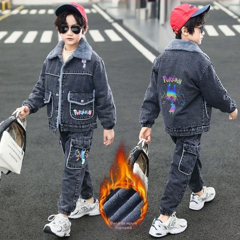 Set de iarnă pentru băieți: geacă din Corduroy groasă și blugi, cu glugă detașabilă, potrivit pentru 1–3 ani