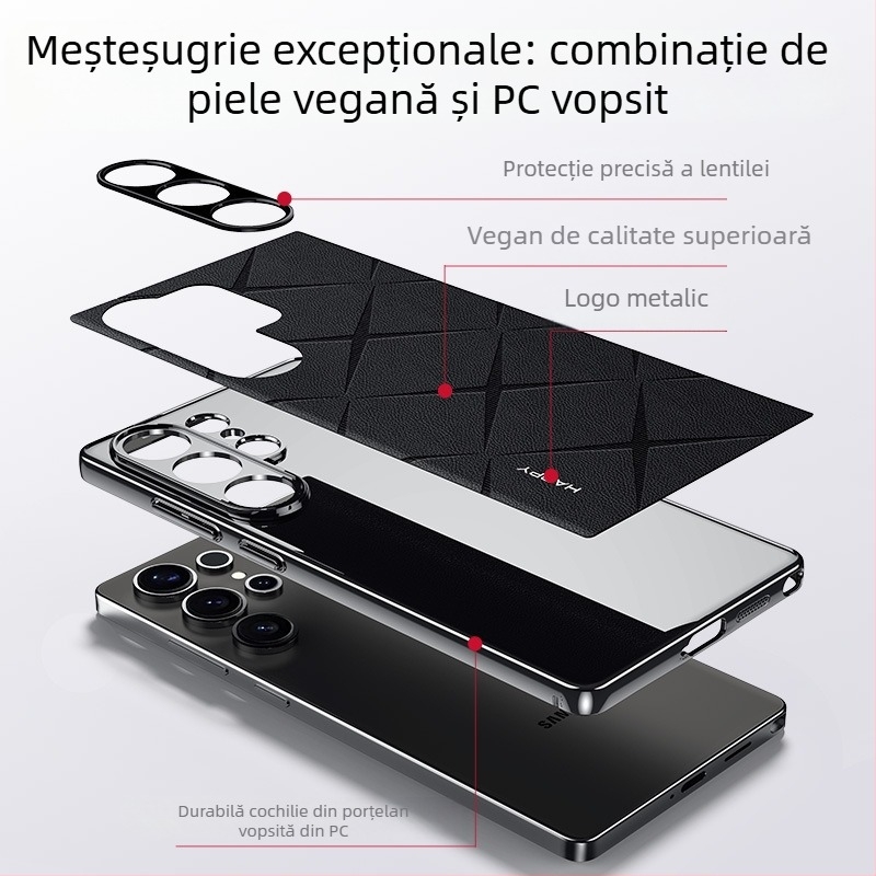 Carcasă Samsung S25 Ultra, protecție completă, material PC, finisaj electroplating, rezistentă la șocuri, stil japano-coreean nordic