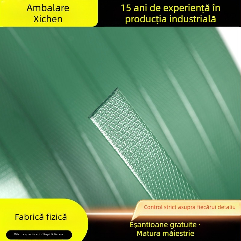 Bandă PET pentru ambalare manuală cu adeziv topit, modelele 1608/1609/1610, marca Xichen, rezistență la tracțiune 1000 N, greutate 20 kg