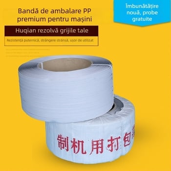 Bandă de ambalare PP pentru mașini, grosime 0.8 mm, rezistență la tracțiune puternică, rolă Ø320 mm / Ø100 mm