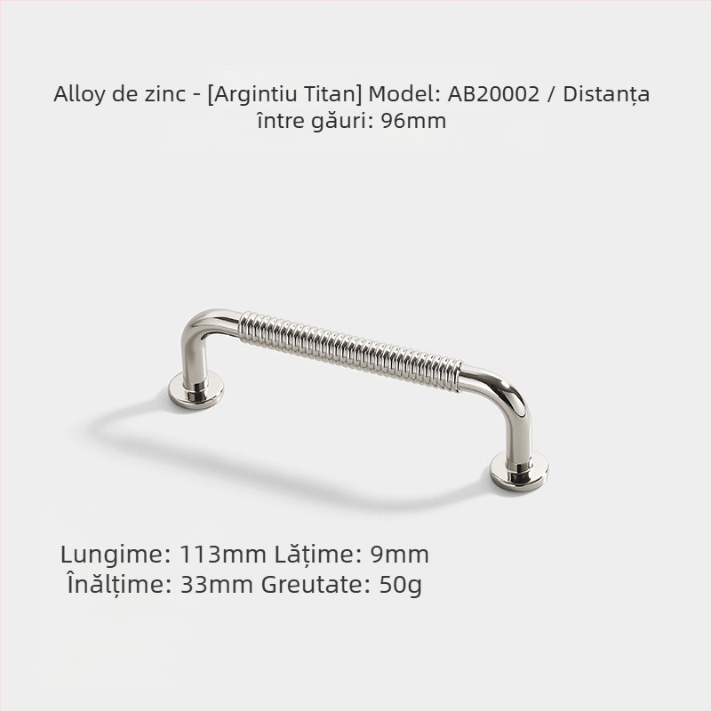 Mâner ușă garderob și dulap, aliaj de zinc, AB20001, finisaj electroplacat