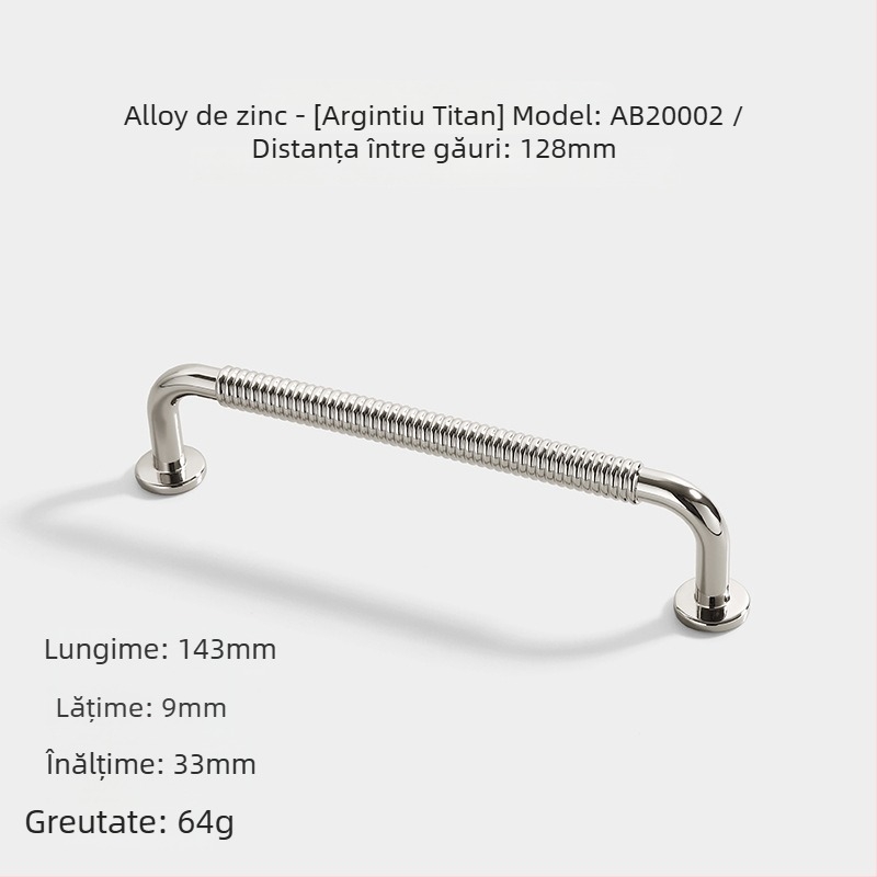 Mâner ușă garderob și dulap, aliaj de zinc, AB20001, finisaj electroplacat