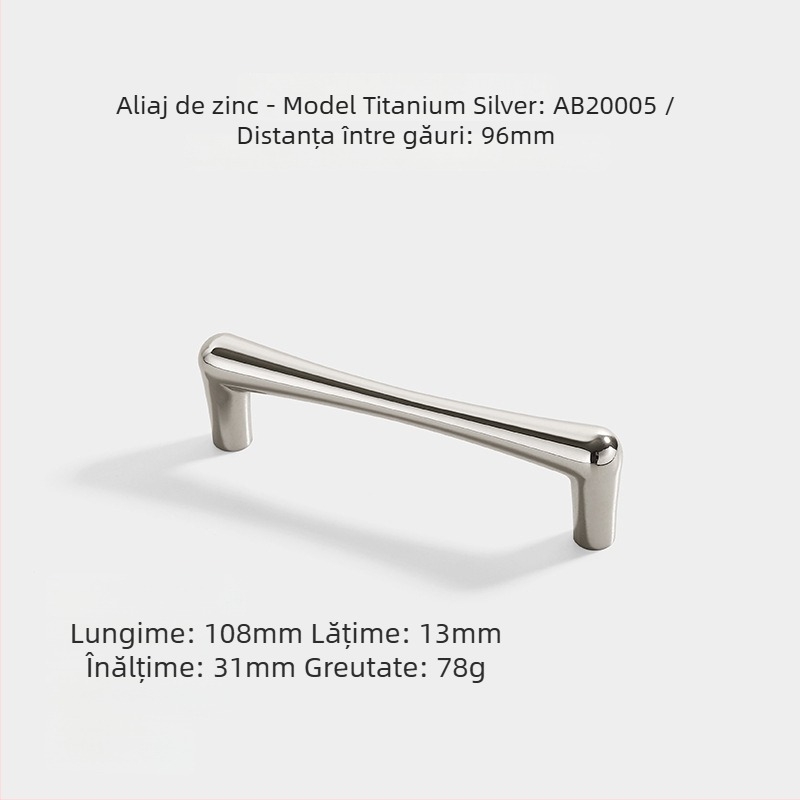 Mâner ușă garderob și dulap, aliaj de zinc, AB20001, finisaj electroplacat