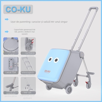 Bagaj de copii cu funcție de șezut, capacitate mare, carcasă PC, 5,1 kg, încuietoare TSA, deschidere cu fermoar, roți universale