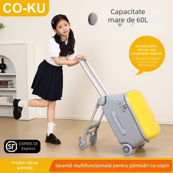 Bagaj de copii cu funcție de șezut, capacitate mare, carcasă PC, 5,1 kg, încuietoare TSA, deschidere cu fermoar, roți universale