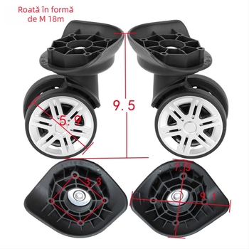 Roată pentru bagaje A18, design în formă M, material ABS, cadru din aluminiu, primăvara 2024