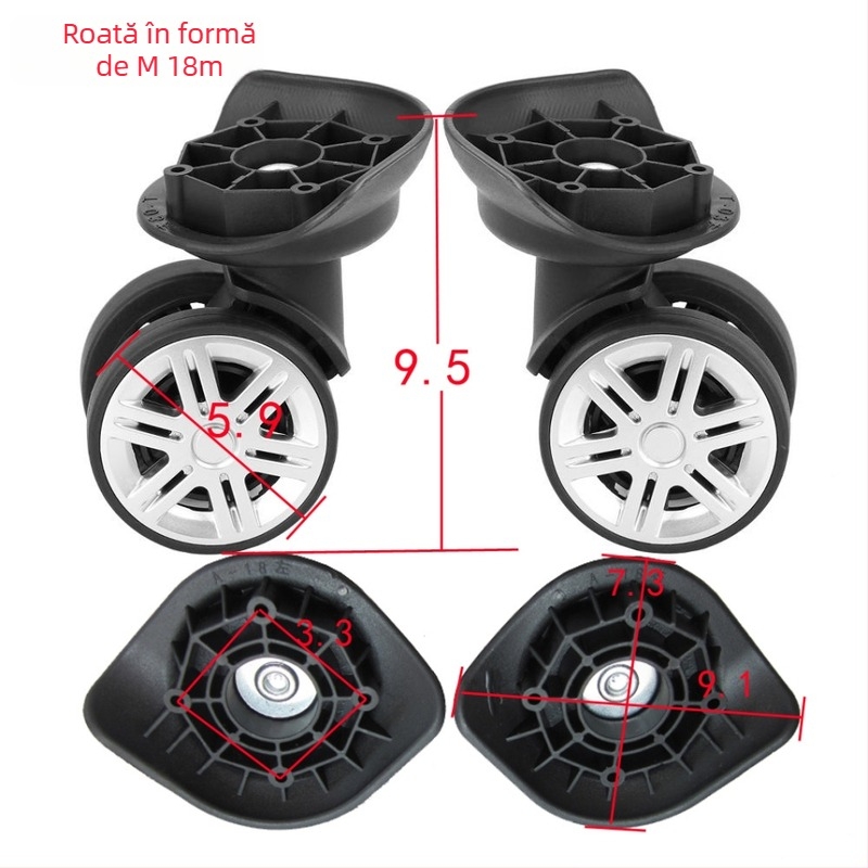 Roată pentru bagaje A18, design în formă M, material ABS, cadru din aluminiu, primăvara 2024