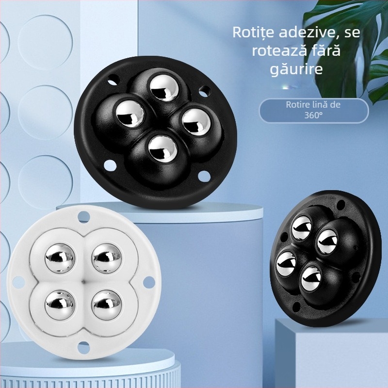 Bază cu roți universale pentru fundul cutiei de depozitare (4 role), bază autoadezivă, din plastic