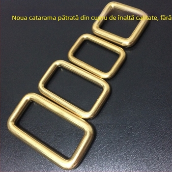 Cataramă pătrată din alamă, fără sudură, cu inel de conectare pentru articole din piele — accesorii pentru bagaje, fabricate manual