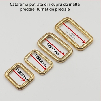 Cataramă pătrată din alamă, fără sudură, cu inel de conectare pentru articole din piele — accesorii pentru bagaje, fabricate manual