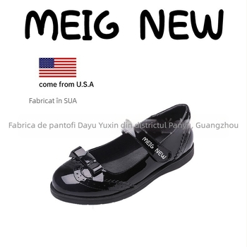 Pantofi pentru fete din piele naturală cu Velcro, partea superioară din piele de înaltă calitate, căptușeală din microfibră, branț din piele de porc din al doilea strat, talpă din cauciuc