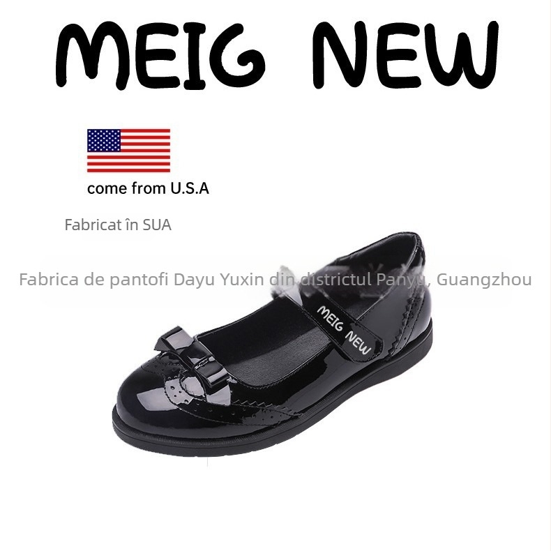 Pantofi pentru fete din piele naturală cu Velcro, partea superioară din piele de înaltă calitate, căptușeală din microfibră, branț din piele de porc din al doilea strat, talpă din cauciuc