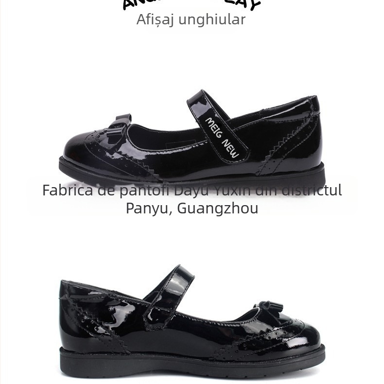 Pantofi pentru fete din piele naturală cu Velcro, partea superioară din piele de înaltă calitate, căptușeală din microfibră, branț din piele de porc din al doilea strat, talpă din cauciuc