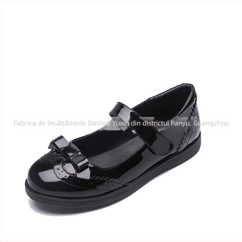 Pantofi pentru fete din piele naturală cu Velcro, partea superioară din piele de înaltă calitate, căptușeală din microfibră, branț din piele de porc din al doilea strat, talpă din cauciuc