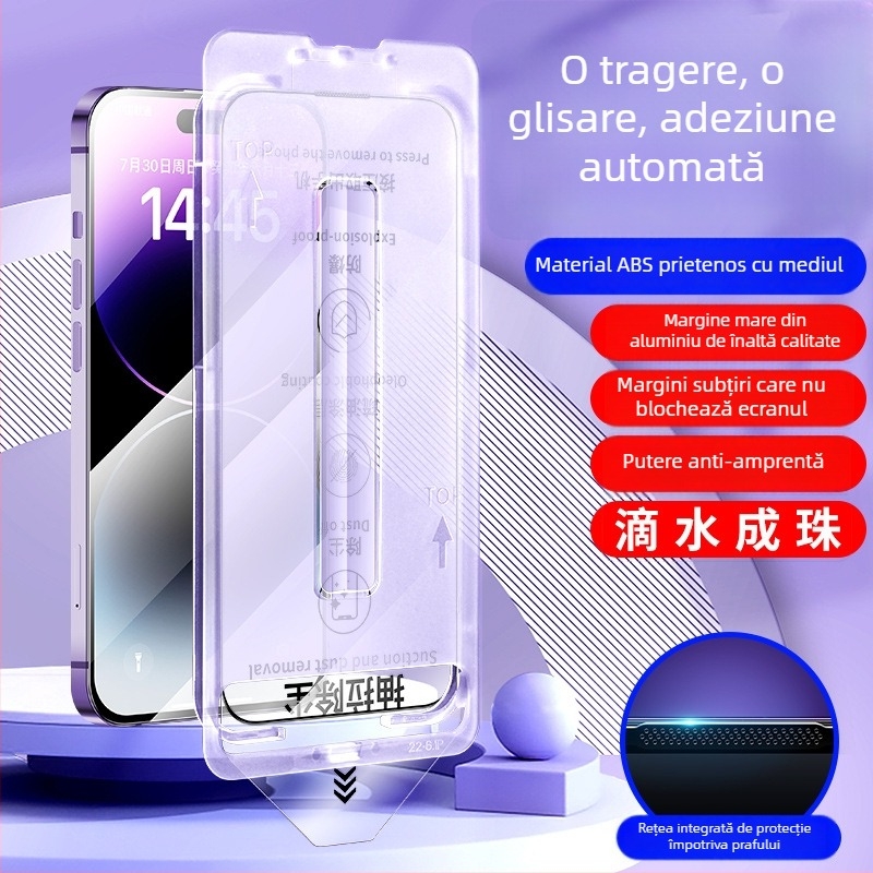 Protecție ecran iPhone 13 Pro Max, sticlă temperată, membrană frontală, HD, antiamprente, ecran complet