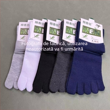 Șosete cu degete din bumbac pentru bărbați și femei, lungime medie, uni, tricotate cu ac simplu, absorbție a transpirației, anti-frecare