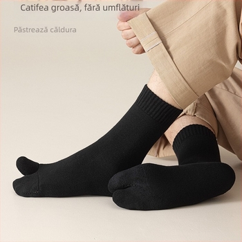 Șosete bărbătești groase terry cu degete separate la două degete, lungime medie, 90-95% bumbac, antibacteriene, absorbante de transpirație