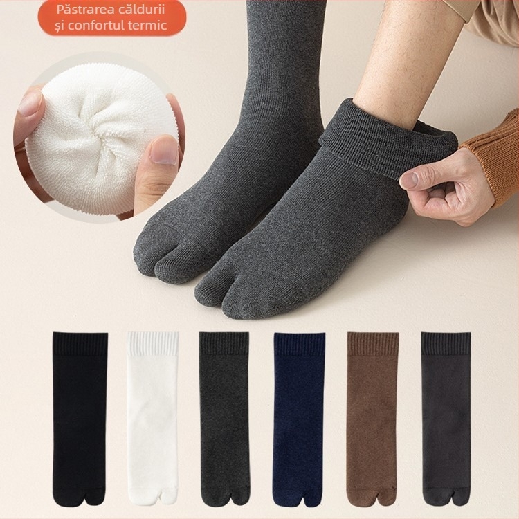 Șosete bărbătești groase terry cu degete separate la două degete, lungime medie, 90-95% bumbac, antibacteriene, absorbante de transpirație