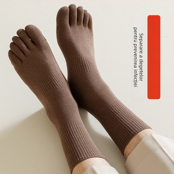 Șosete din bumbac cu cinci degete pentru bărbați, lungime medie, absorbante de transpirație