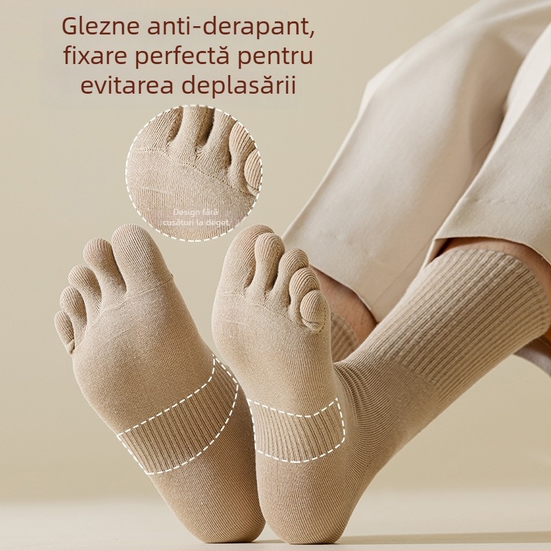 Șosete din bumbac cu cinci degete pentru bărbați, lungime medie, absorbante de transpirație