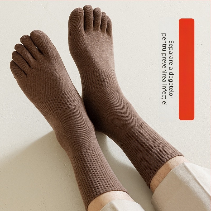 Șosete din bumbac cu cinci degete pentru bărbați, lungime medie, absorbante de transpirație