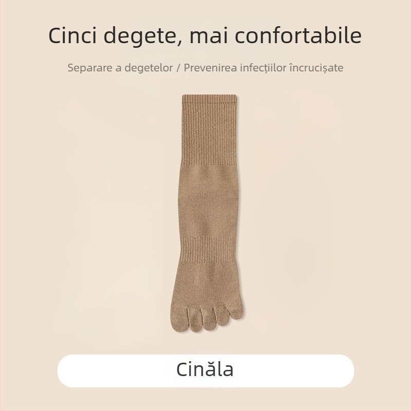 Șosete din bumbac cu cinci degete pentru bărbați, lungime medie, absorbante de transpirație