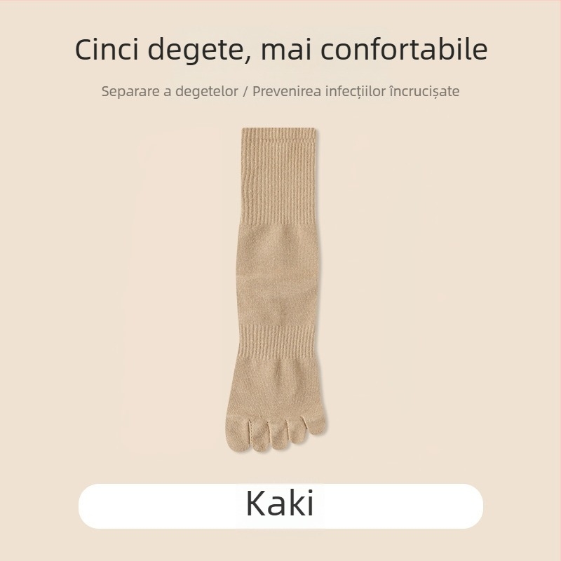 Șosete din bumbac cu cinci degete pentru bărbați, lungime medie, absorbante de transpirație