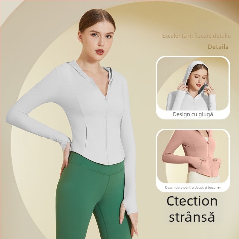 Hanorac pentru femei cu glugă, protecție UV UPF50+ din nylon, pentru alergare și fitness