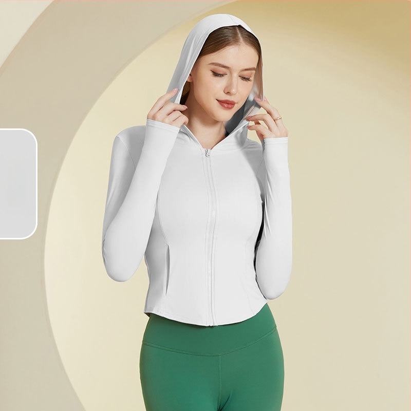 Hanorac pentru femei cu glugă, protecție UV UPF50+ din nylon, pentru alergare și fitness