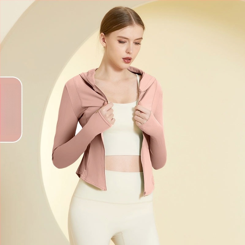 Hanorac pentru femei cu glugă, protecție UV UPF50+ din nylon, pentru alergare și fitness