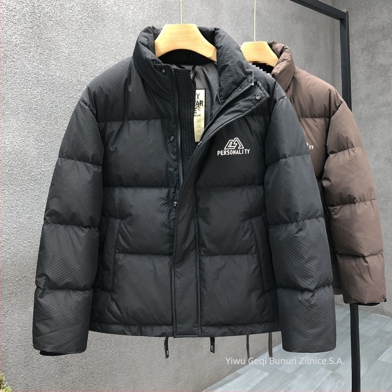 Geacă bărbați cu glugă, guler înalt, 100% puf de gâscă alb, umplere 550, lungime extinsă