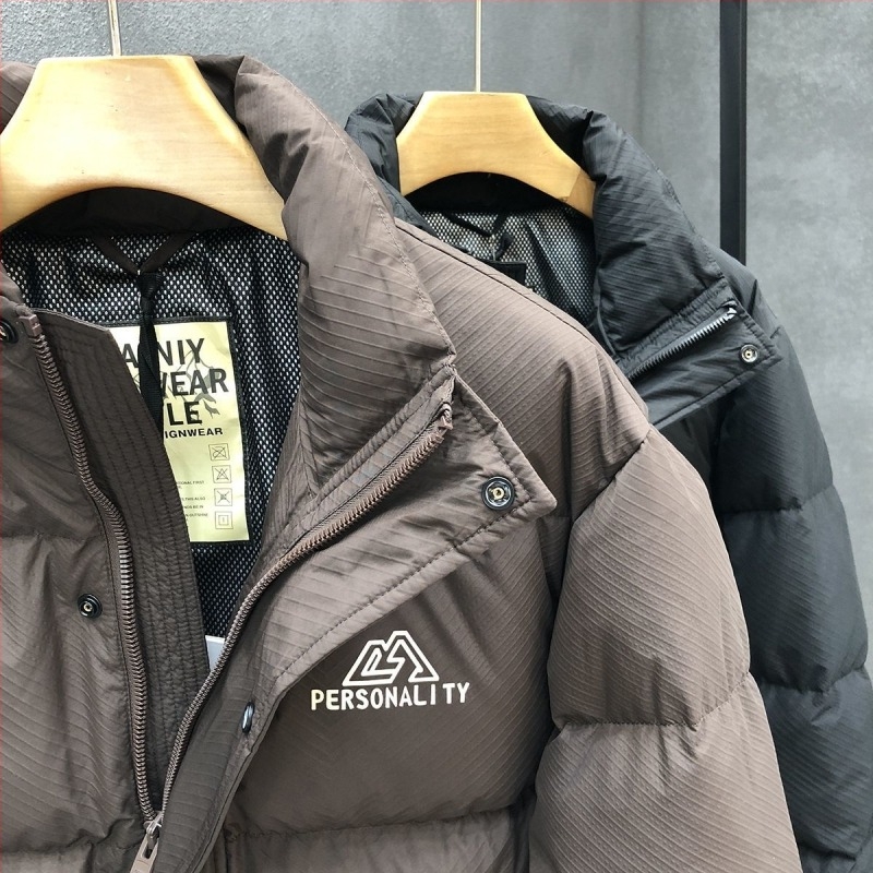 Geacă bărbați cu glugă, guler înalt, 100% puf de gâscă alb, umplere 550, lungime extinsă