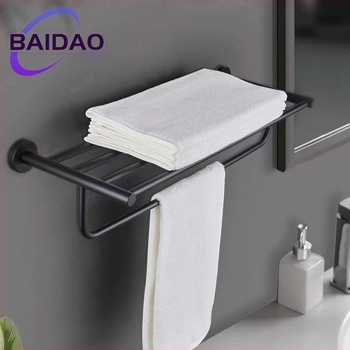 Raft pentru prosoape din oțel inoxidabil 304, montat pe perete, fără găuri, set din două piese, stil modern