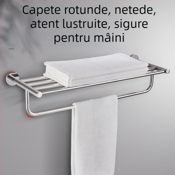Raft pentru prosoape din oțel inoxidabil 304, montat pe perete, fără găuri, set din două piese, stil modern